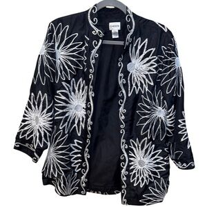 Chico’s Embroidered Silk Open Front Jacket – Size 2 L/XL